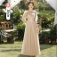 Modest / Simple Champagne Lace Flower Bridesmaid Dresses 2023 A-Line / Princess Scoop Neck Short Sleeve Backless Floor-Length / Long Bridesmaid Dresses