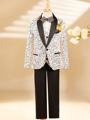 Blanche Tomber Hiver Paillettes 6 Pièces Costume Garçon Mariage 2025 Manches Longues Bijoux De Corps Manteau Pantalon Chemise Cravate Gilet