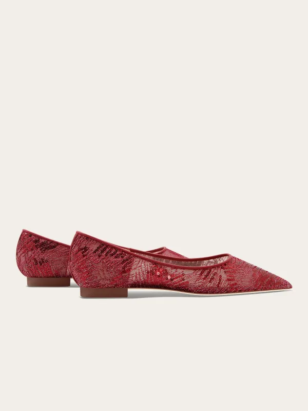 Mooie / Prachtige Bordeaux Pailletten Platte Bruidsschoenen 2025 Leer Spitse Neus