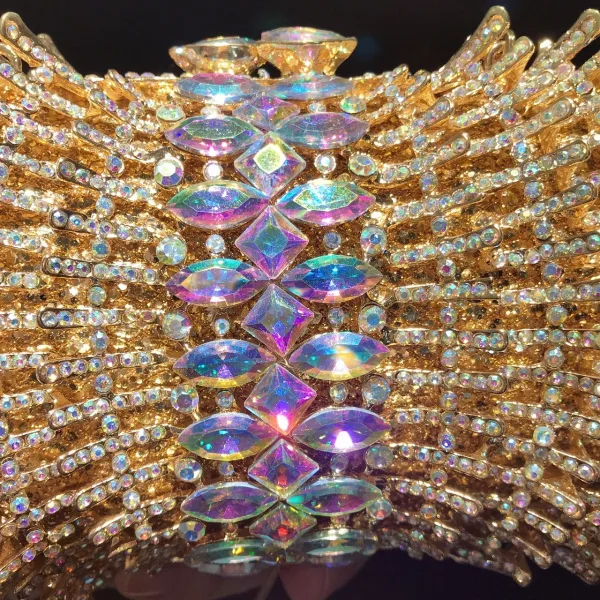 Unusual Sparkly Gold Pierced Rhinestone Evening Party Clutch Bags 2022