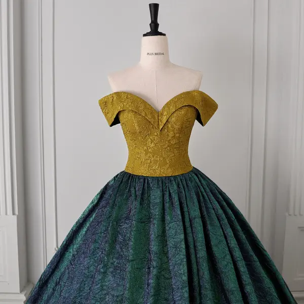 Vintage / Retro Dark Green Floor-Length / Long Prom Dresses 2026 Ball Gown Strapless Sleeveless Backless Formal Dresses