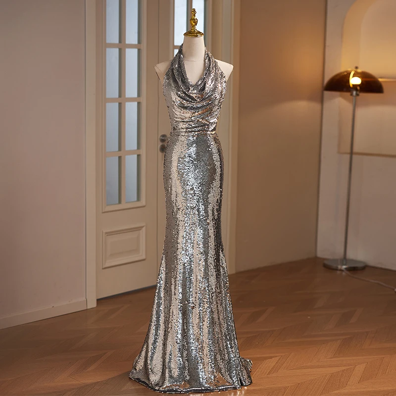 slim fit dress slacks Sparkly Sequined Evening Dress,Silver Prom Dress with Train,Backless Prom Dress PD00109, US14W / Burgundy main image 0
