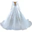 High-end White Satin Wedding Dresses 2022 Ball Gown Scoop Neck Long Sleeve Beading Lace Flower Sash Chapel Train Wedding