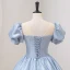 Fashion Sky Blue Prom Dresses 2022 Ball Gown Scoop Neck Bow Puffy Short Sleeve Backless Floor-Length / Long Prom Formal Dresses