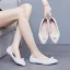 Chic / Beautiful White Pearl Flat Wedding Shoes 2025 Pointed Toe Wedding Heels