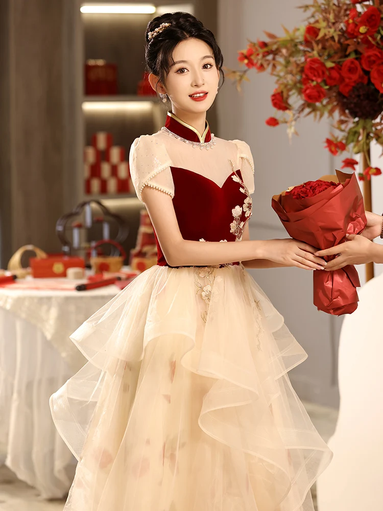 blue dress for baby girl Floral Printed Strapless Burgundy Prom Dress