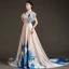 Vintage / Retro Chinese style Champagne Evening Dresses 2023 A-Line / Princess High Neck Sleeveless Backless Court Train Evening Party Formal Dresses