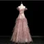 Haut de Gamme Rougissant Rose Appliques Faux Diamant Paillettes Volants en Cascade Robe De Bal 2025 Princesse De l'épaule Sans Manches Dos Nu Longue Robe De Ceremonie