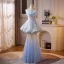 Sexy Sky Blue Beading Lace Flower Appliques Pearl Evening Dresses 2026 Trumpet / Mermaid Strapless Sleeveless Backless Floor-Length / Long Formal Dresses