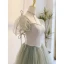 Chic / Beautiful Sage Green Prom Dresses 2022 A-Line / Princess Square Neckline Puffy Short Sleeve Bow Rhinestone Floor-Length / Long Formal Dresses