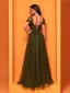 Chic / Belle Vert Foncé Fendue devant Robe De Bal 2025 Trompette / Sirène Encolure Carrée Manches Courtes Dos Nu Longue Robe De Ceremonie