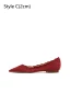 Elegant Burgundy Lace Flower Flat Wedding Shoes 2024 Leather Pointed Toe Wedding Pumps