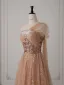 Scintillantes Champagne Paillettes Robe De Bal 2025 Princesse Une épaule Manches Courtes Dos Nu Longue Robe De Ceremonie