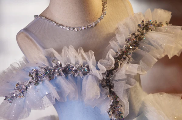 Chic / Beautiful Sky Blue Cascading Ruffles Rhinestone Sequins Birthday Flower Girl Dresses 2024 Ball Gown Scoop Neck Short Sleeve Backless Floor-Length / Long