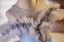 Chic / Beautiful Sky Blue Cascading Ruffles Rhinestone Sequins Birthday Flower Girl Dresses 2024 Ball Gown Scoop Neck Short Sleeve Backless Floor-Length / Long