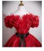 Chic / Beautiful Red Appliques Bow Sash Prom Dresses 2025 Ball Gown Off-The-Shoulder Short Sleeve Backless Floor-Length / Long Formal Dresses