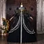 Vintage / Originale Médiévale Noire Paillettes En Dentelle Fleur Robe De Bal 2026 Robe Boule Col Haut Manches de cloche Dos Nu Longue Robe De Ceremonie