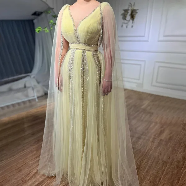 Elegante Salbeigrün Pailletten Ballkleider 2024 A Linie V-Ausschnitt Ärmellos Lange Ball Festliche Kleider