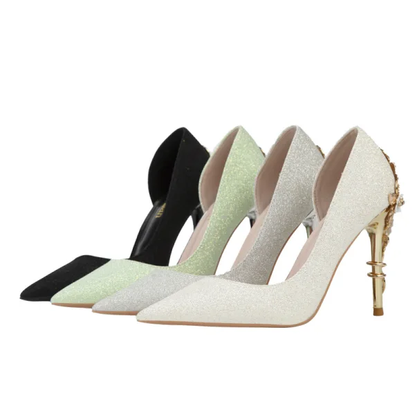 Charming Glitter White Wedding Shoes 2023 10 cm Stiletto Heels Pointed Toe Wedding High Heels
