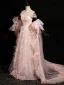 Chic / Beautiful Blushing Pink Sequins Tassel Prom Dresses 2024 A-Line / Princess Off-The-Shoulder Sleeveless Backless Floor-Length / Long Prom Formal Dresses