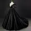 Vintage / Retro Black Satin Rhinestone Prom Dresses 2022 Ball Gown Scoop Neck Prom Dresses Puffy Short Sleeve Court Train Prom Formal Dresses