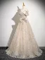 Fashion Champagne Glitter Sequins Bow Prom Dresses 2025 A-Line / Princess Strapless Sleeveless Backless Floor-Length / Long Prom Formal Dresses