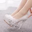 Sexy White Pearl Rhinestone Lace Flower Wedding Shoes 2023 14 cm Stiletto Heels Round Toe Wedding Pumps High Heels
