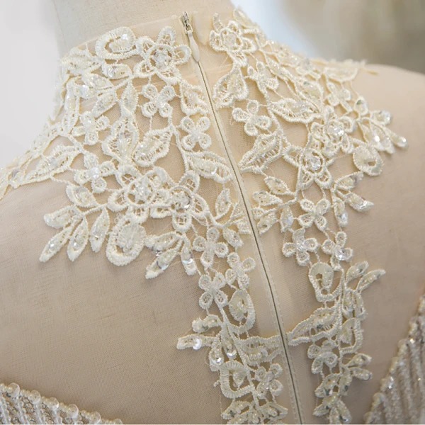 Charming Silver Beading Tassel Sequins Lace Flower Evening Dresses 2023 Trumpet / Mermaid High Neck Sleeveless Floor-Length / Long Evening Party Formal Dresses