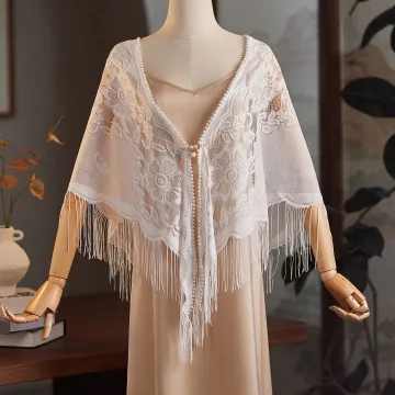 Vintage Originale Blanche Perle En Dentelle Gland Châle 2025