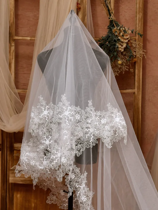 Élégant Blanche Fait main En Dentelle Fleur 3 m Train De Balayage Voile De Mariée 2025 Tulle