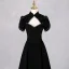 Elegant Black Rhinestone Prom Dresses 2024 A-Line / Princess High Neck Short Sleeve Backless Floor-Length / Long Prom Formal Dresses