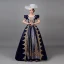 Medieval Vintage / Retro Navy Blue Beading Lace Flower Sequins Prom Dresses 2022 Ball Gown U-Neck Puffy Short Sleeve Floor-Length / Long Formal Dresses