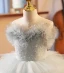 Charmant Bleu Ciel Perlage Perle Paillettes Volants en Cascade Anniversaire Robe Ceremonie Fille 2024 Robe Boule Encolure Dégagée Sans Manches Dos Nu Tribunal Train
