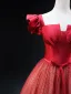 Chic / Beautiful Burgundy Dot Bow Sash Prom Dresses 2025 A-Line / Princess Square Neckline Short Sleeve Backless Floor-Length / Long Prom Formal Dresses