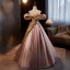 Fashion Blushing Pink Beading Prom Dresses 2024 Ball Gown Off-The-Shoulder Sleeveless Backless Floor-Length / Long Prom Formal Dresses