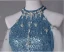 Glitzernden Blau Perlenstickerei Perle Strass Pailletten Abendkleider 2024 Meerjungfrau Stehkragen Ärmellos Sweep / Pinsel Zug Festliche Kleider