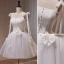 Schön Weiß Schleife Perle Brautkleid Kurz 2023 Spaghettiträger Ärmellos Rückenfreies Kurze Brautkleider / Hochzeitskleider