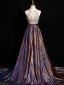 Charming Coffee Glitter Rhinestone Sequins Prom Dresses 2024 Ball Gown Halter Sleeveless Backless Floor-Length / Long Prom Formal Dresses