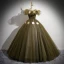 Elegant Army Green Appliques Prom Dresses 2024 Ball Gown Ruffle Off-The-Shoulder Sleeveless Backless Floor-Length / Long Prom Formal Dresses