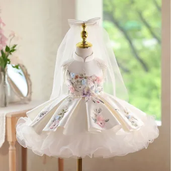 Vintage Originale Ivoire Appliques Perlage Perle Paillettes Anniversaire Robe Ceremonie Fille 2026 Robe Boule Sans Manches Dos Nu Courte