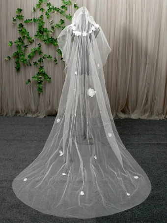 Elegant White Lace Flower Wedding Veils 2024 3 M Tulle Chapel Train Wedding
