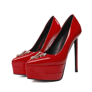 Mode Rouge Cuir Soirée Escarpins 2022 Cuir Verni 13 Cm Talons Aiguilles À Bout Pointu Escarpins Talons Hauts