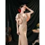 Charmant Nues En Dentelle Fleur Robe De Soirée 2022 Satin Trompette / Sirène V-Cou Perlage Faux Diamant Paillettes Manches Courtes Dos Nu Longue Soirée Robe De Ceremonie