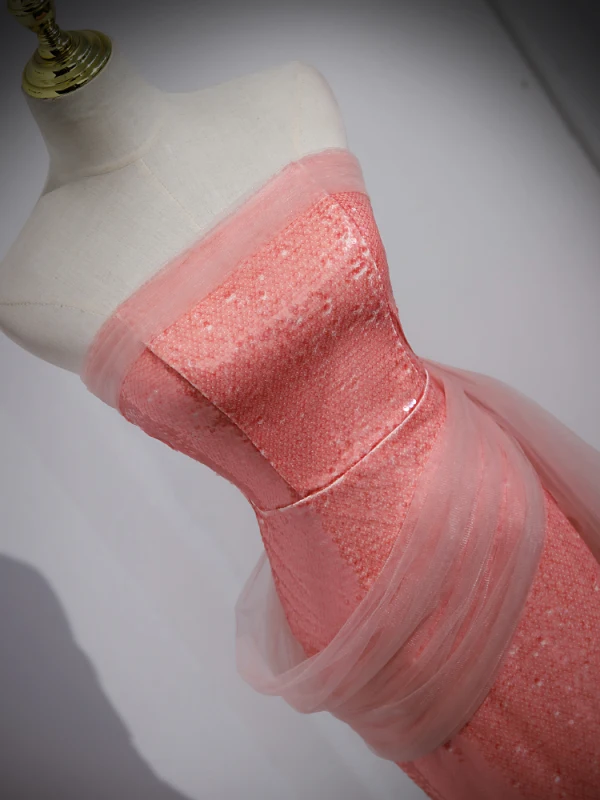 Scintillantes Sexy Rose Bonbon Paillettes Robe De Soirée 2023 Trompette / Sirène Bustier Sans Manches Dos Nu Train De Balayage Soirée Robe De Ceremonie