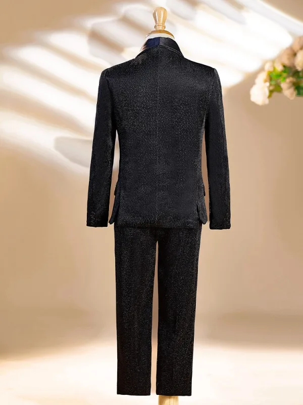 Fall Winter Black Long Sleeve 6-piece Boys Wedding Suits 2025 Body Jewellery Coat Pants Shirt Tie Vest