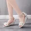Fashion White Appliques Outdoor / Garden Womens Sandals 2022 Pearl Rhinestone Ankle Strap 6 cm Wedges Open / Peep Toe Sandals High Heels