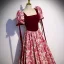 Chic / Beautiful Burgundy Printing Sequins Prom Dresses A-Line / Princess 2022 Square Neckline Puffy Short Sleeve Backless Sweep Train Prom Formal Dresses