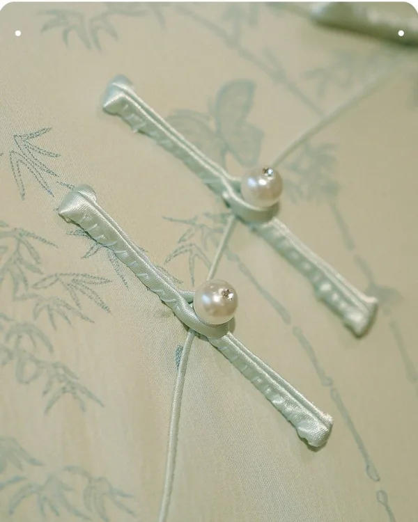 Chinese style Sage Green Printing Tea-length Cheongsam 2026 Trumpet / Mermaid High Neck Cap Sleeves