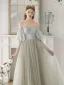 Charming Sage Green Sequins Prom Dresses 2024 A-Line / Princess Off-The-Shoulder Short Sleeve Backless Floor-Length / Long Prom Formal Dresses