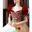 Elegant Burgundy Prom Dresses 2022 A-Line / Princess Square Neckline Beading Puffy Short Sleeve Backless Bow Floor-Length / Long Prom Formal Dresses